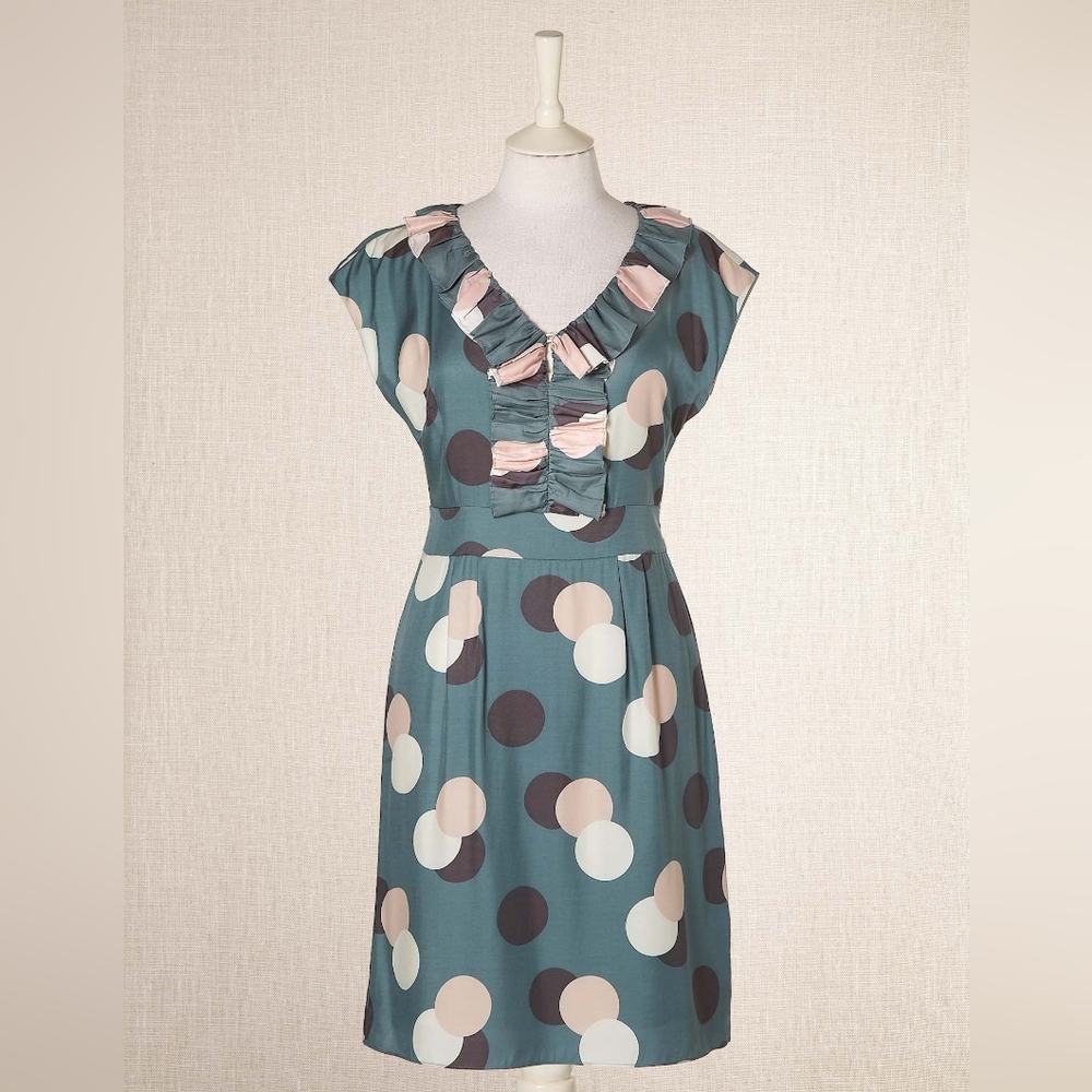 Boden HAYDEN SILK BLEND RUFFLE CIRCLE PRINT Polka Dot Dress 6P